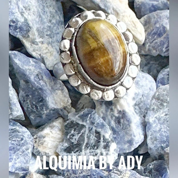 Tiger's eye Victorian adjustable silver ring - Picture 1 of 6